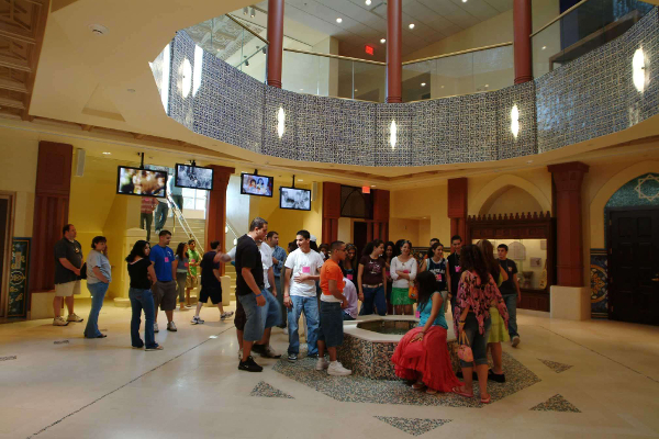Visitors in the courtyard of the AANM