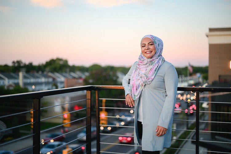 Amanda Saab, stands for a portraits after moderating a panel of local Dearborn resturants owners for Dearborn Open City. Dearborn, Michigan September 26th, 2019.