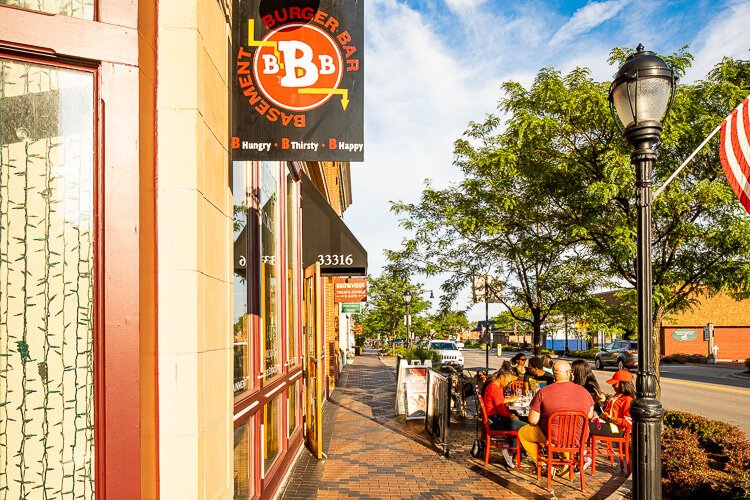 Patio life in downtown Farmington. Photo by David Lewinski