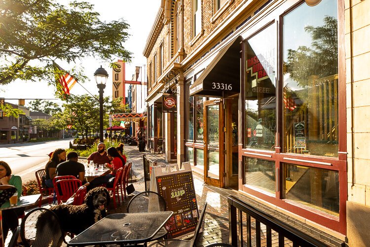 Patio life in downtown Farmington. Photo by David Lewinski