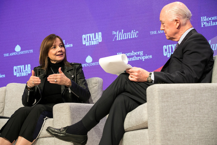 Mary Barra was interviewed by chairman of Atlantic Media David Bradley.