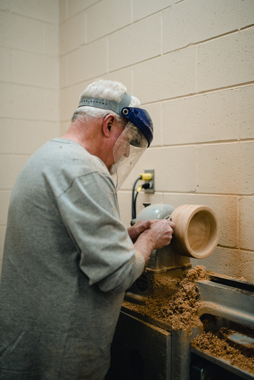Ed Rosebach makes a bowl on the lathe at Rochester OPC. Photo by Steve Koss.