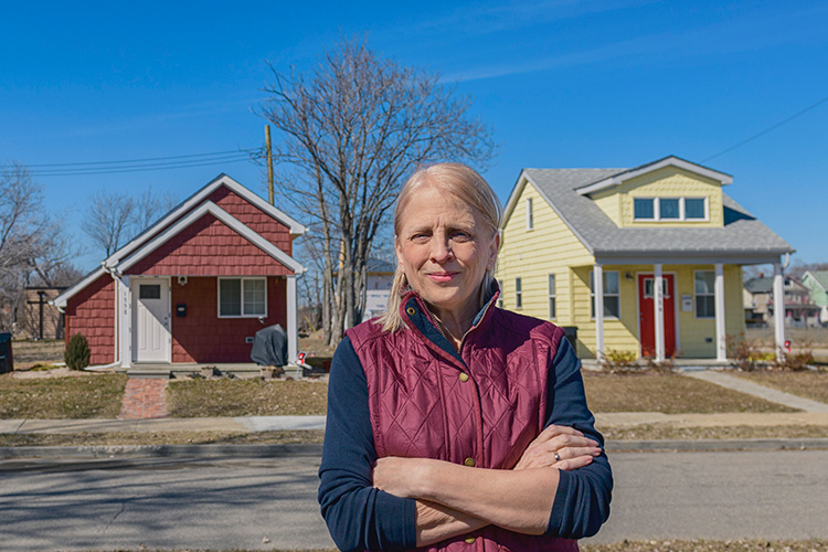 Faith Fowler and Cass Community Social Services' tiny houses. Photo by Doug Coombe.
