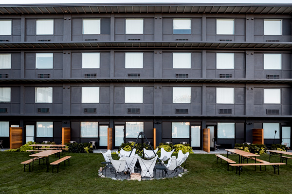 Fire pit in the back of Trumbull & Porter Hotel