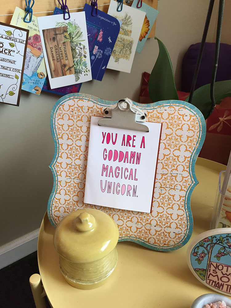 Encouraging words are everywhere at SheHive. Photo by Melinda Clynes.