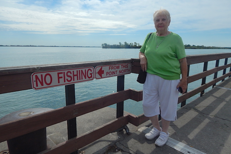 This lady was waiting for the Diamond Jack, a boat that leaves from Bishop Park and tours the Detroit River.