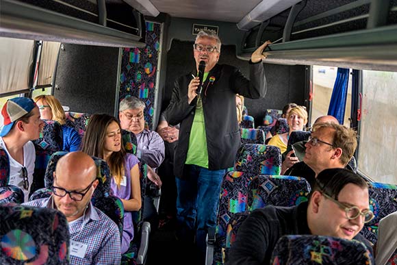 Mark Mothersbaugh on the Magical Myopia Bus Tour from Cleveland to Akron