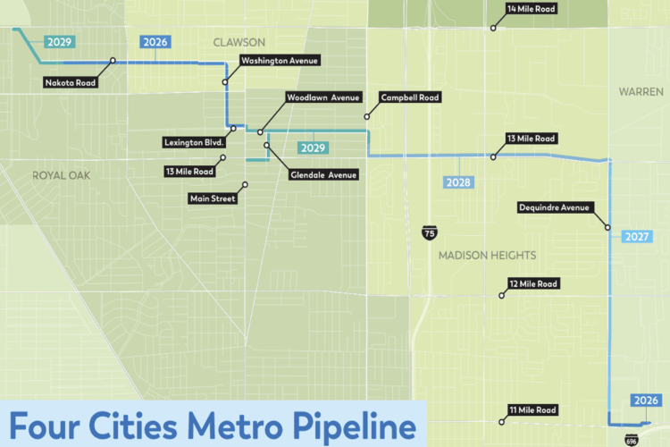 Map of the Four Cities Metro Pipeline project.