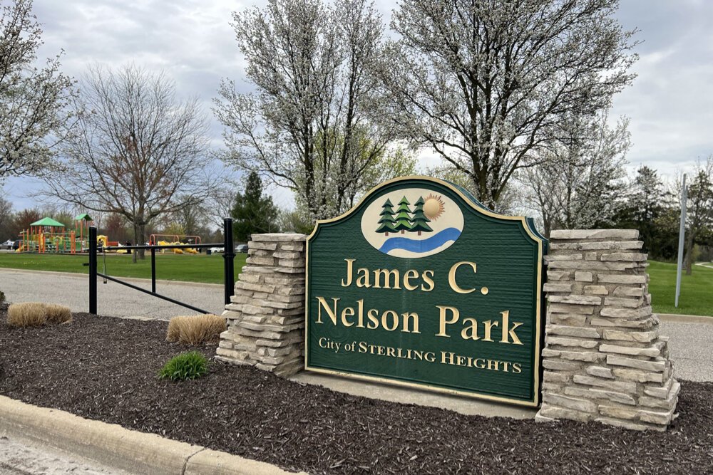 Nelson Park is located at 2775 15 Mile Rd. in Sterling Heights.