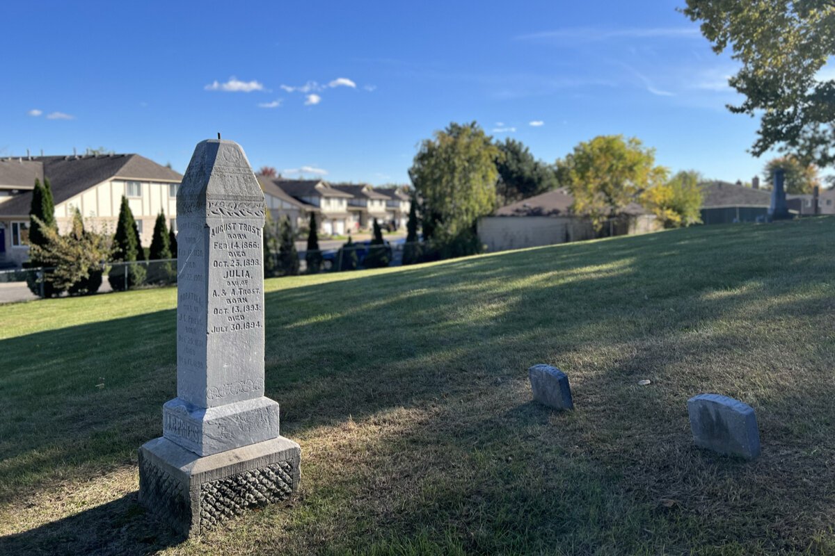 The historic cemetery is accessible to the public, although tucked away behind several relatively new housing developments.