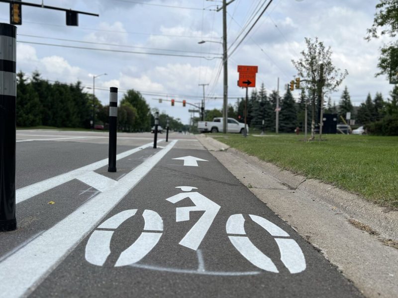 A recent mobility project installed bike lanes along Plumbrook Road between Utica and 17 Mile roads.