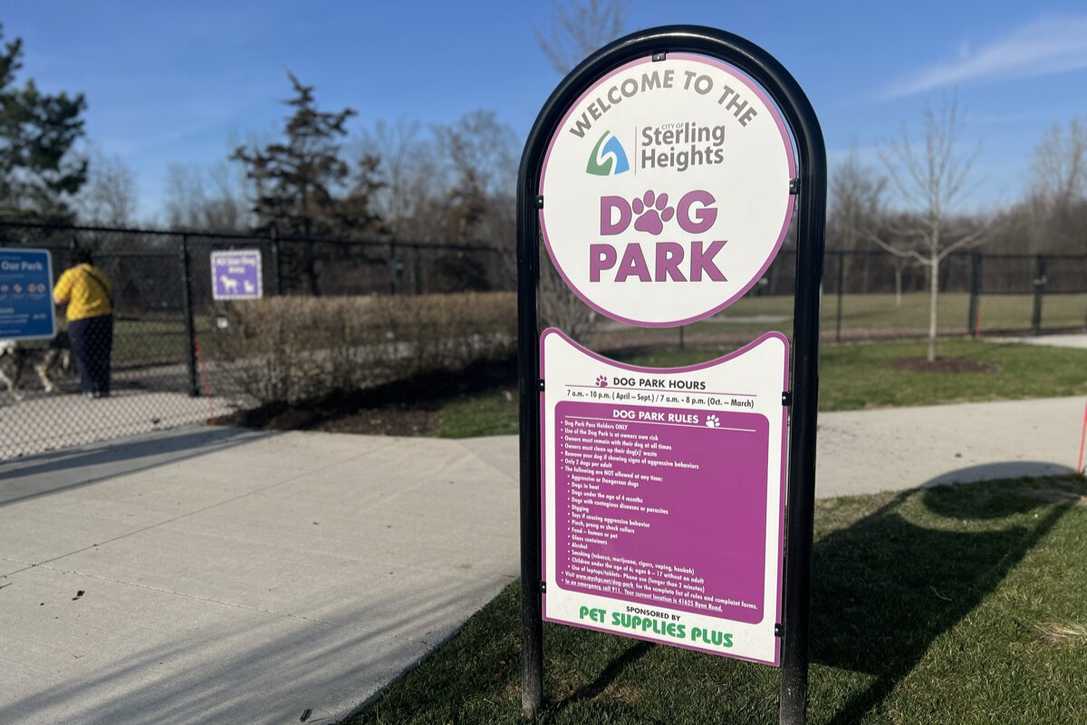 The Sterling Heights Dog Park is located through the Ryan Road entrance to Delia Park.