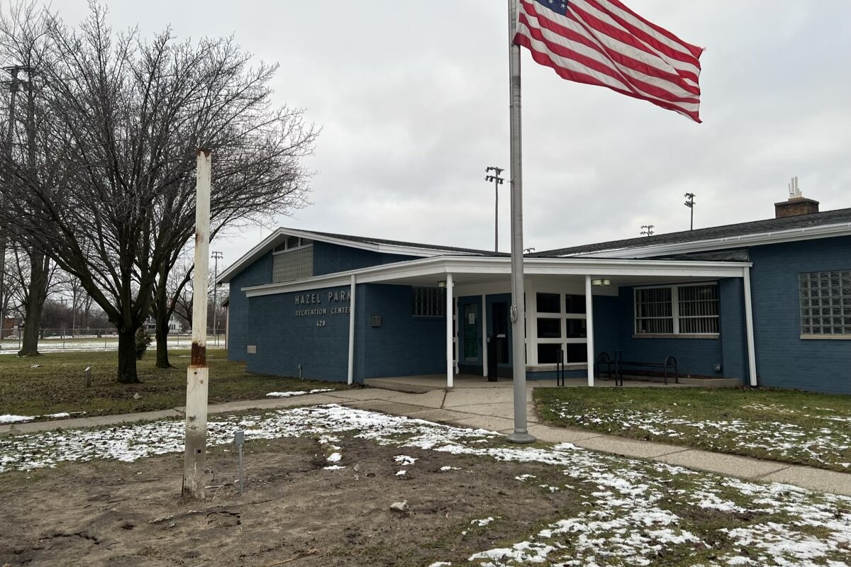 Crews removed the old sign at Hazel Park Community Center to make way for a modern sign complete with a digital marquee.