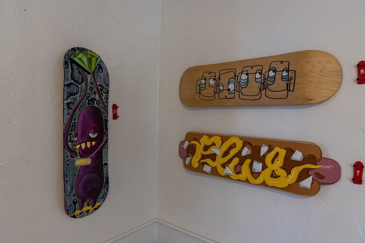 Skep Space hosted a skateboard art exhibition in celebration of Plus Skateboarding's 20 years in downtown Farmington in June 2023. (Photo: David Lewinski)