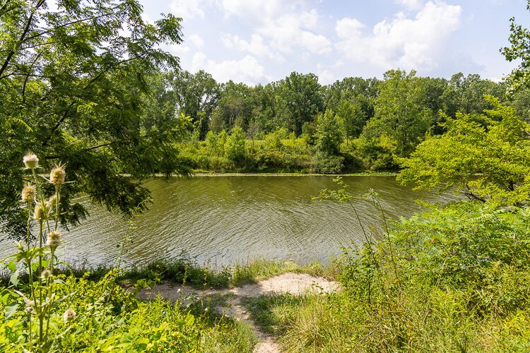 A view from the shoreline of the Clinton River Spillway.