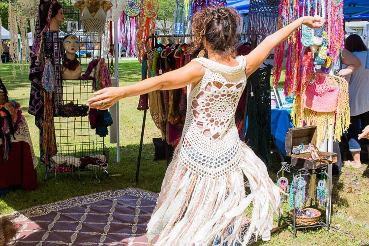 Jennifer Xerri of Starlily Creations shows off her wearable crochet art at the Hazel Park Art Fair in 2019. (Photo: Nina Ignaczak)