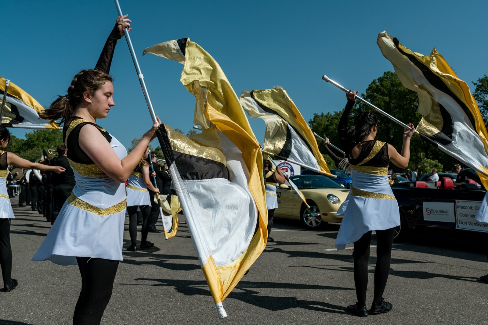 The parade begins following the morning's ceremony.