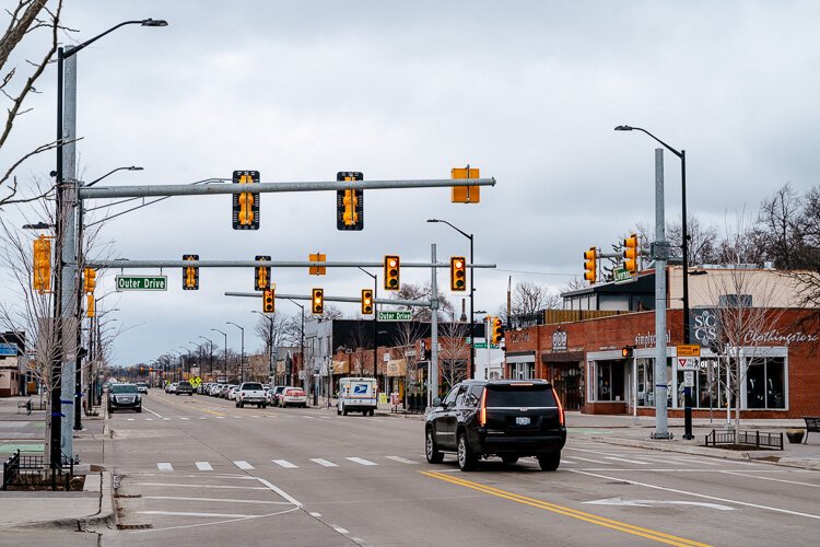 Livernois commercial corridor at West Outer Drive. Photo: Nick Hagen.