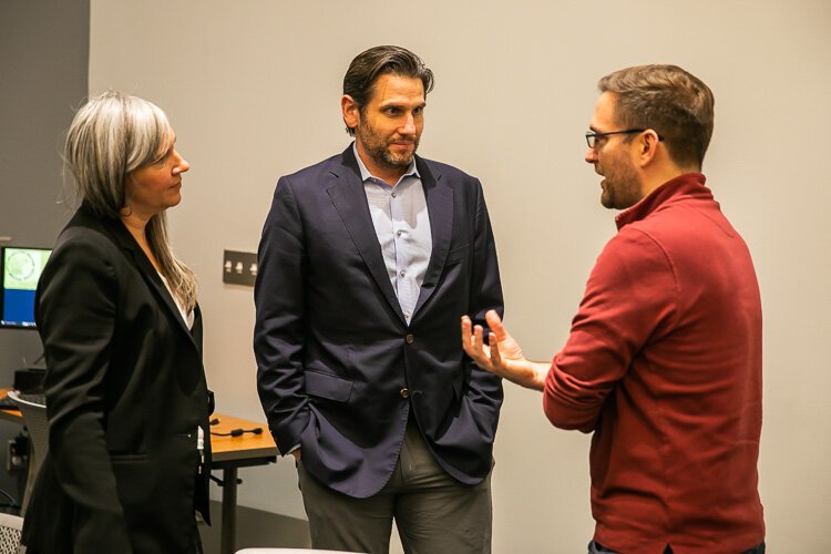 “Other mayors in cities not far from Sterling Heights say to me, Do you know how lucky you are to have that Velocity Center, to have a business incubator right in the heart of your city?” Sterling Heights Mayor Michael C. Taylor (center) said during his speech.