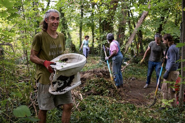 Andrew "Birch" Kemp was surprised by some of the clean-up findings at Circle Forest. Photo: Arboretum Detroit. 