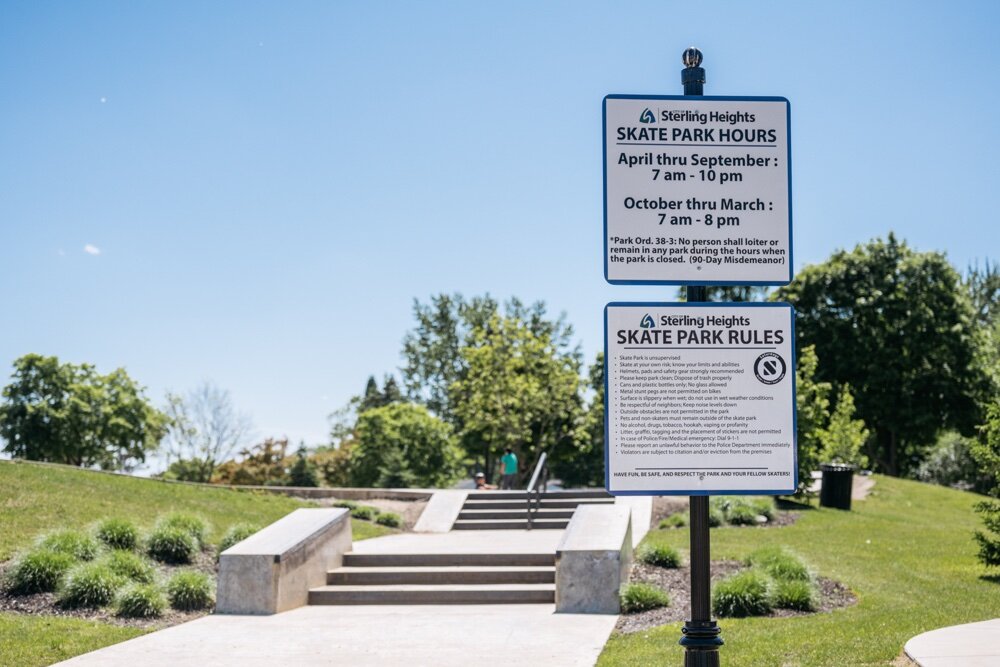 The Sterling Heights Skate Park is open to the public from 7 a.m. to 10 p.m. during April through September and from 7 a.m. to 8 p.m. from October through March.