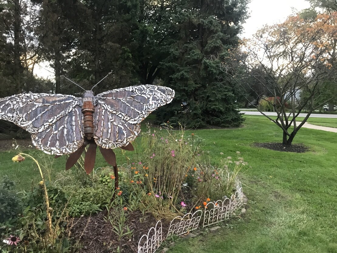 The monarch butterfly sculpture by artist Kyle Burnett.