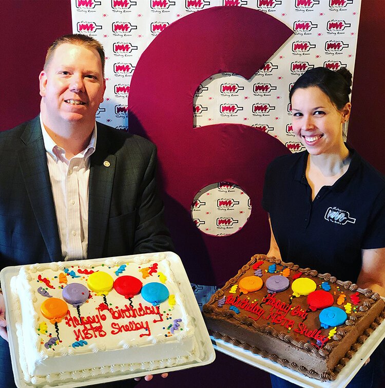 Owners Cortney and Shannon Casey at the sixth birthday bash of their Shelby Township location in 2019.