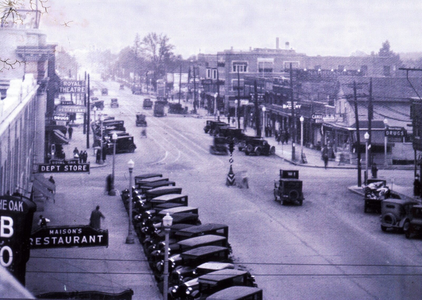Royal Oak's main street, looking north, in 1930. 
Photo: Royal Oak Historical Society Museum.