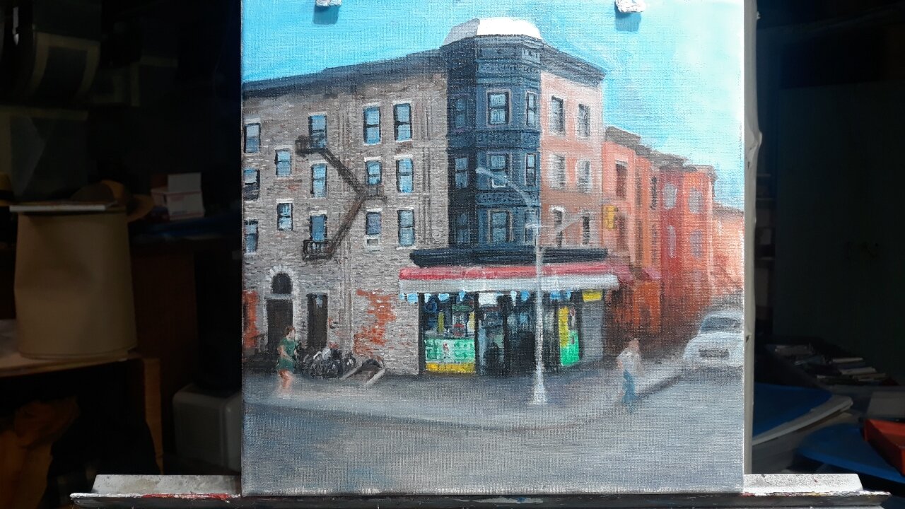 A recent cityscape painting from Nick Jakubiak. “One of my favorite artists is Edward Hopper,” he says. (Photo: Nick Jakubiak)