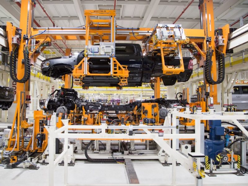 At the decking station, the body and chassis of a Ram 1500 officially join together for the remainder of the assembly process at Stellantis’ Sterling Heights, Mich., facility.