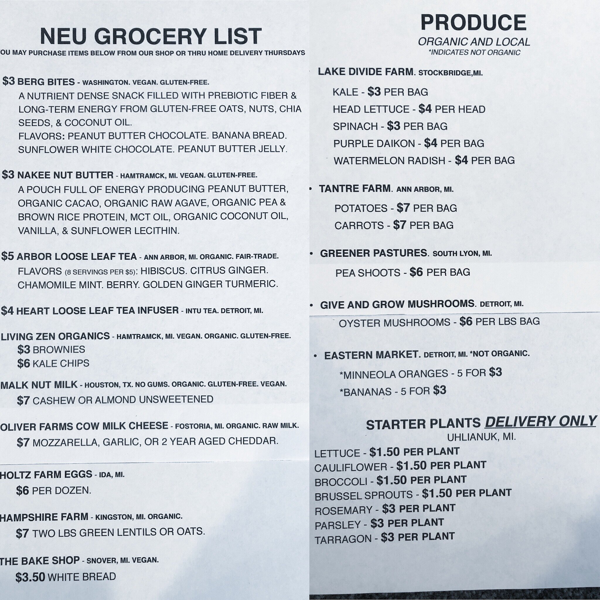 Neu Kombucha order list.