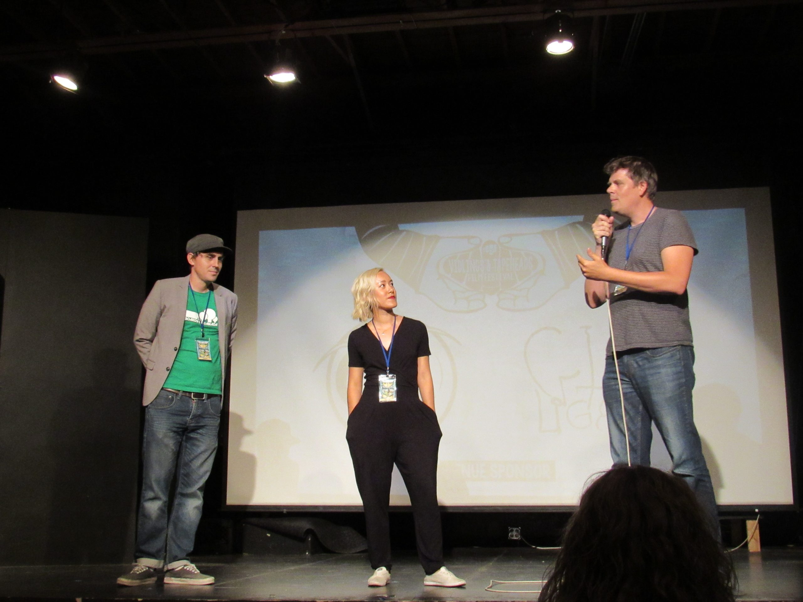 Filmmakers Ryan Moser and Anne Hu host a Q&A session with festival director, Jerry White. 