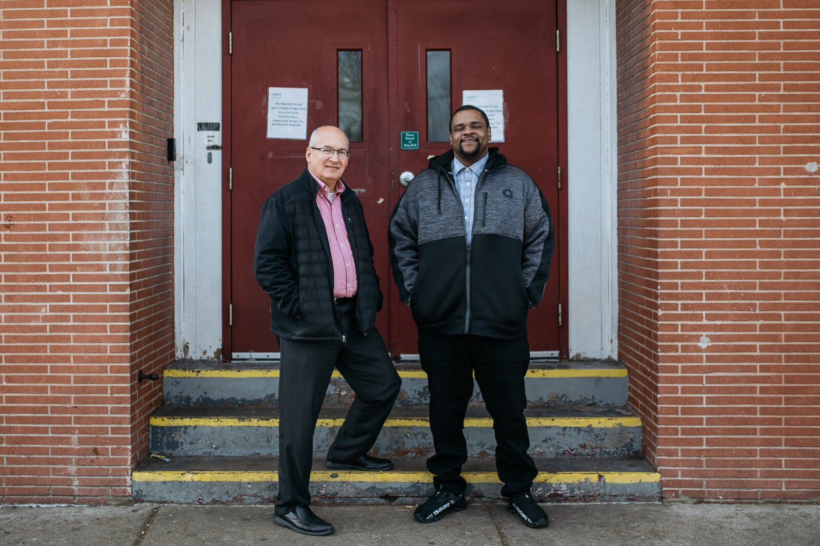 Brian Wright and Devon Hollins at HOPE Shelters' adult homeless shelter in Pontiac.