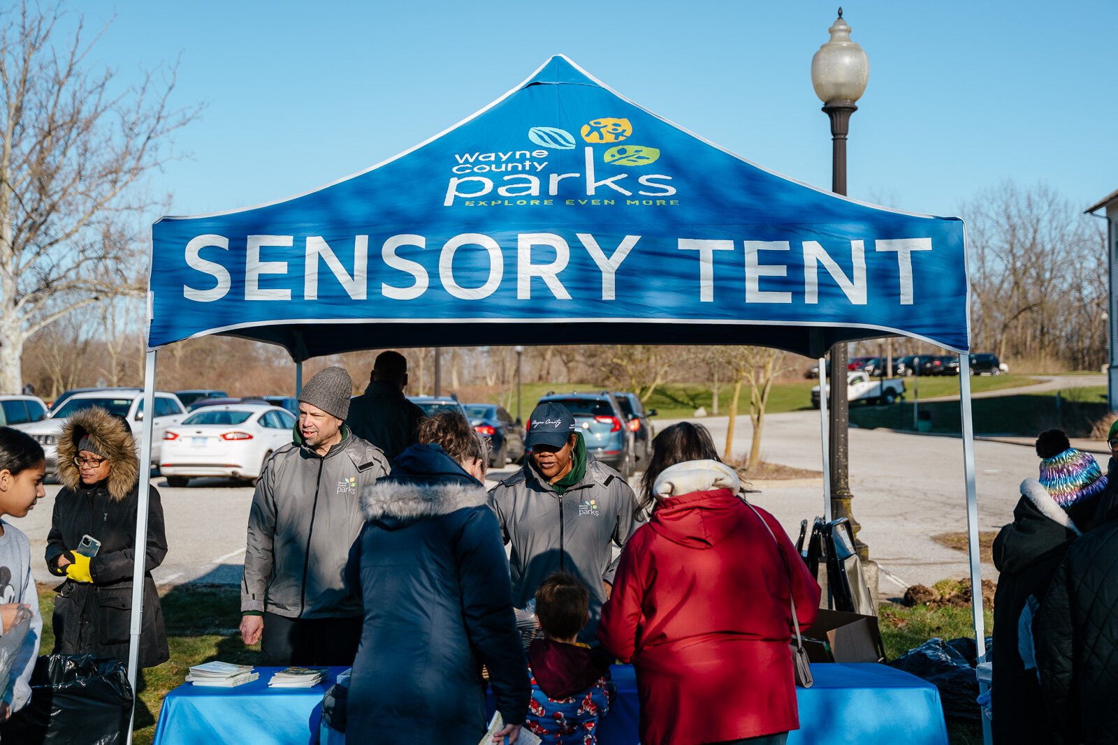 Wayne County's sensory tent at a sensory-friendly marshmallow drop at Nankin Mills Interpretive Center in Westland.