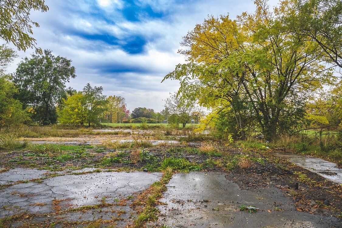 Future site of a mixed-use building featuring affordable housing in Detroit.