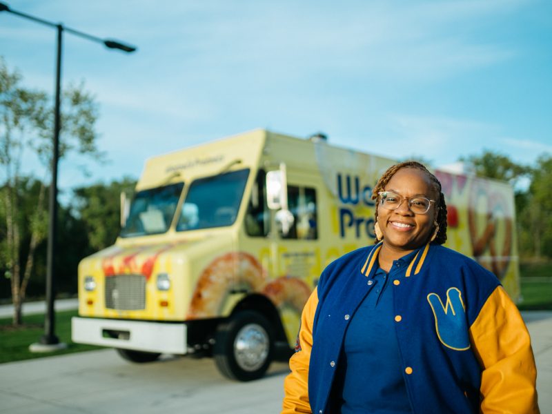 Alicia Powell, owner of Detroit's Wetzel's Pretzels food truck, on the Joe Louis Greenway in Detroit.