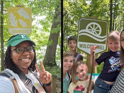 Huron-Clinton Metroparks visitors pose for selfies at Trail Challenge kiosks placed at each of the 13 Metroparks.
