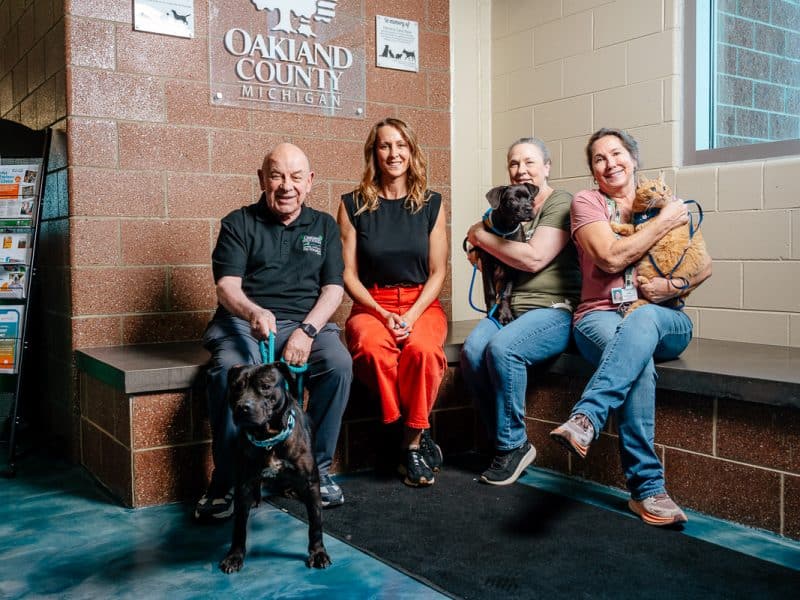Bob Gatt, manager of the Oakland County Animal Shelter and Pet Adoption Center; Leah McCall, executive director of the Alliance for Housing; Joanie Toole, chief of operations at the Oakland County Animal Shelter and Pet Adoption Center; and Shelley Grey, kennel supervisor at the Oakland County Animal Shelter and Pet Adoption Center.